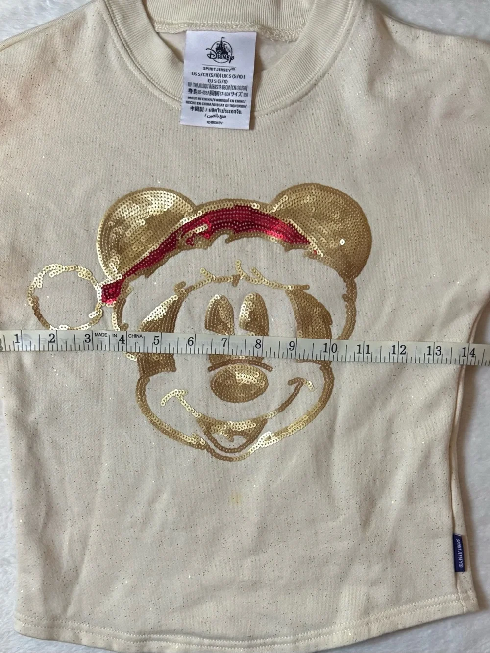 Kids 5/6 Cream Sequin Mickey Holiday Sweatshirt Spirit Jersey